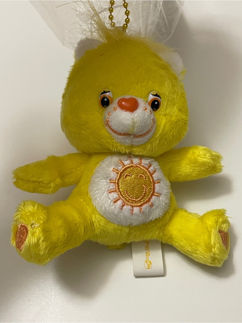 NWT Care Bears Yellow Care Bear Plush Keychain with Sun Belly Badge Vintage 2008